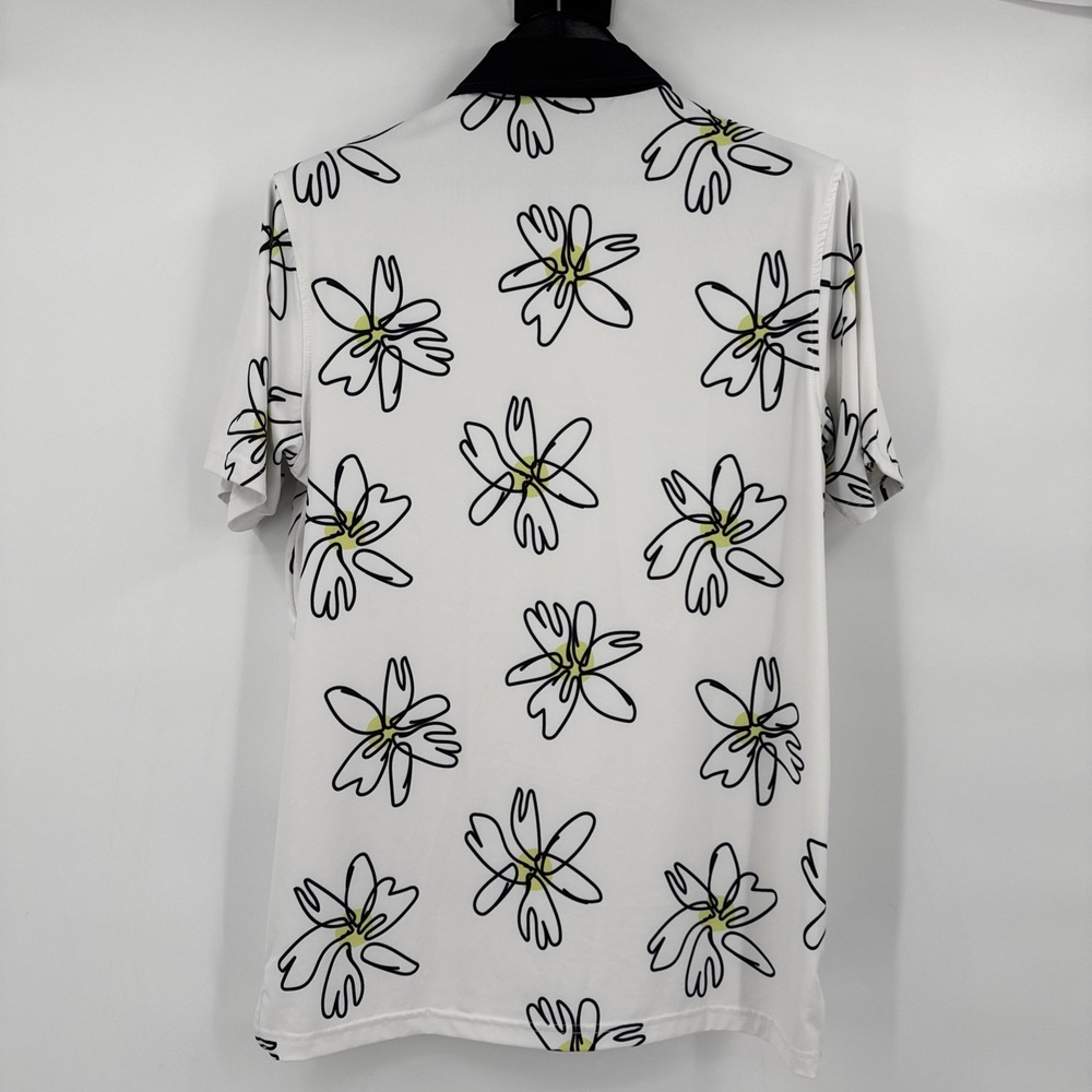 Breakfast Balls Roosvlts Shirt Mens M White Black Flower Doodle Golf Polo - Picture 2 of 8